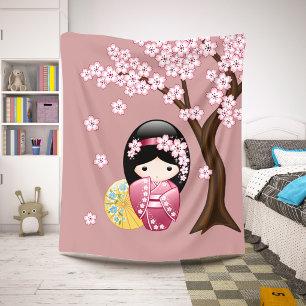 Couverture Sherpa Poupée Kokeshi de printemps - Geisha japonaise mig