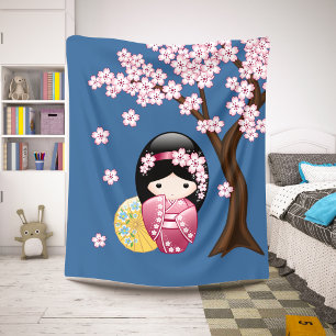 Couverture Sherpa Poupée Kokeshi de printemps - Geisha japonaise mig