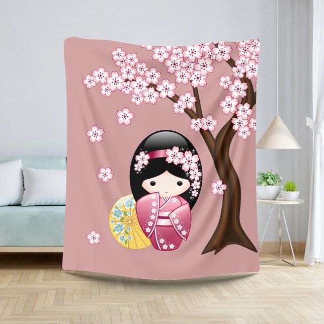 Couverture Sherpa Poupée Kokeshi Printemps - Cute Geisha Japonais en (Créateur téléchargé)