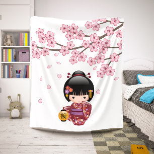 Couverture Sherpa Poupée Kokeshi Sakura - Jolie Fille Geisha Japonai