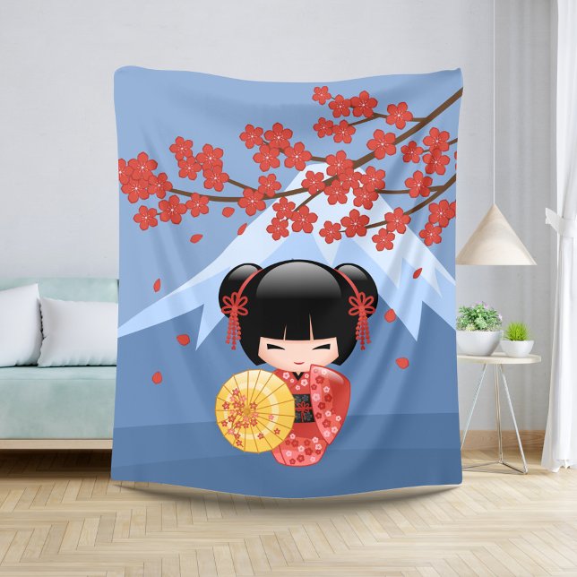 Couverture Sherpa Poupée rouge Sakura Kokeshi - mignonne Geisha Girl (Créateur téléchargé)