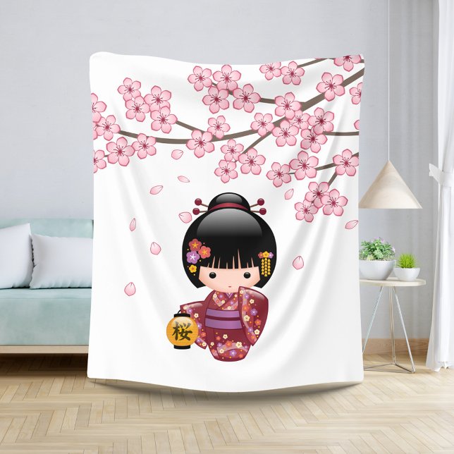 Couverture Sherpa Poupée Sakura Kokeshi - jolie fille japonaise Geis (Créateur téléchargé)