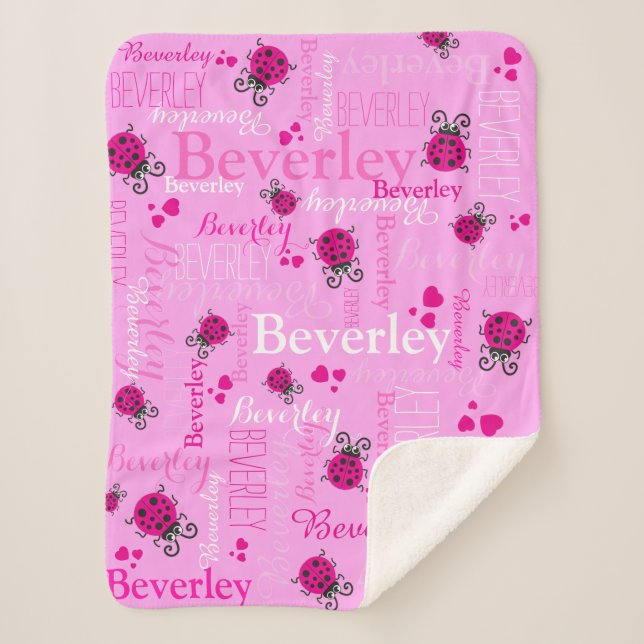 Couverture Sherpa Poussins roses et coeurs filles nom personnalisé (Devant)