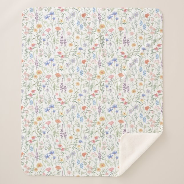 Couverture Sherpa Prairie de fleurs sauvages coquette  (Devant)