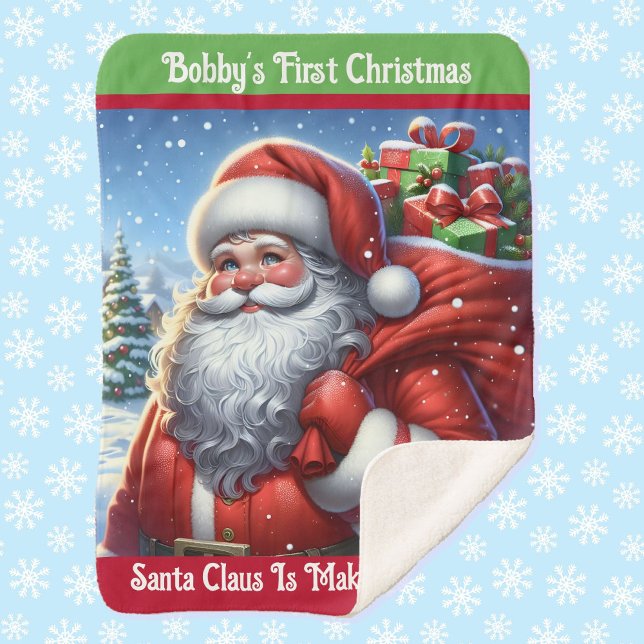 Couverture Sherpa Premier Noël de l'enfant Père Noël Nom personnalis (Créateur téléchargé)
