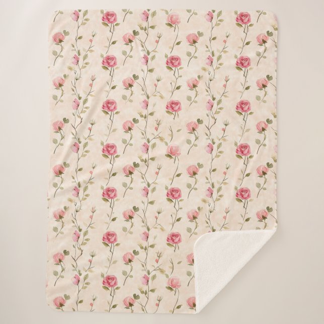 Couverture Sherpa Pretty Pink Cream Roses Floral (Devant)