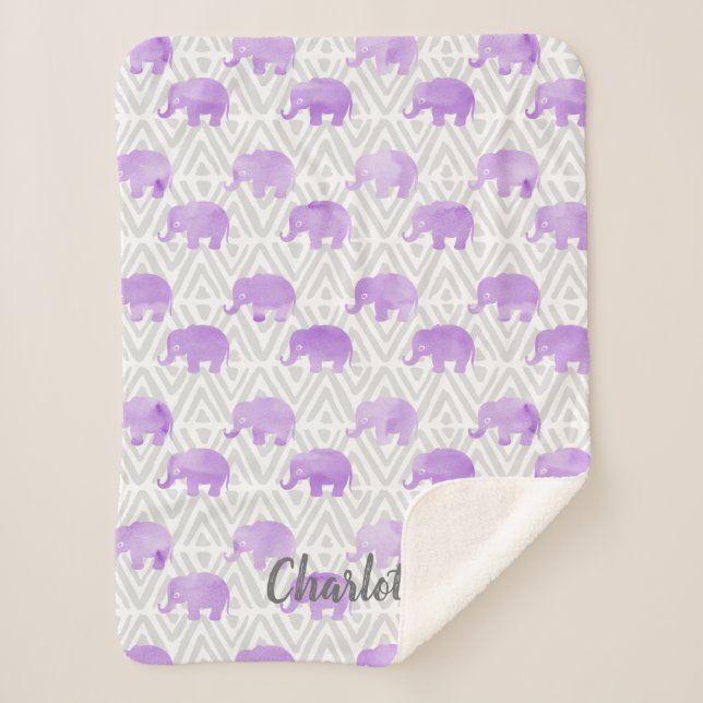 Couverture Sherpa Primitif Chevron de Shibori d'éléphant d'aquarelle (Devant)