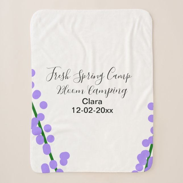 Couverture Sherpa Printemps frais camping fleurs de lavande nom date (Devant)