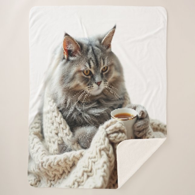 Couverture Sherpa Profitez du thé d'hiver de chat (Devant)