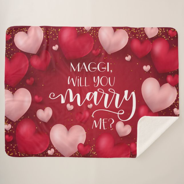 Couverture Sherpa Proposition de mariage personnalisé des Coeurs rou (Devant (Horizontal))
