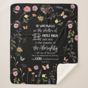 Couverture Sherpa Psaume 91 Bible Verse Fleurs sauvages Sherpa Blank