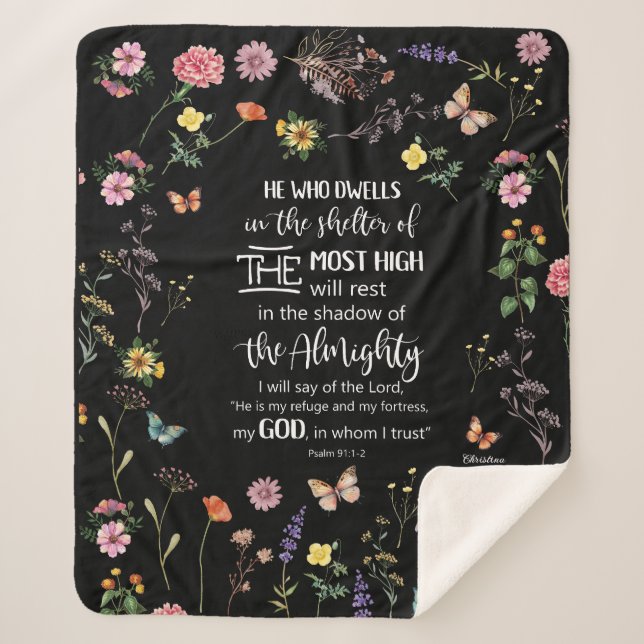 Couverture Sherpa Psaume 91 Bible Verse Fleurs sauvages Sherpa Blank (Devant)