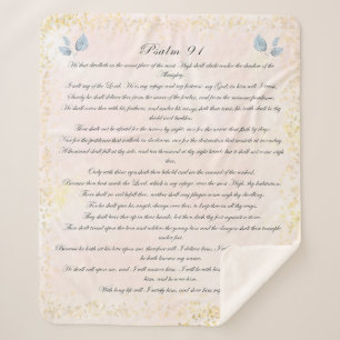 Couverture Sherpa Psaume 91, Ecriture & Eucalyptus Feuilles, Blush