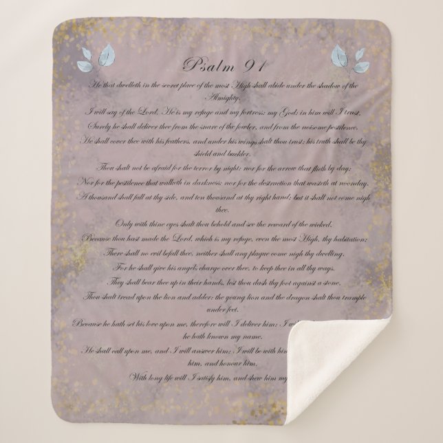 Couverture Sherpa Psaume 91, Écriture & Eucalyptus Feuilles, Violet (Devant)