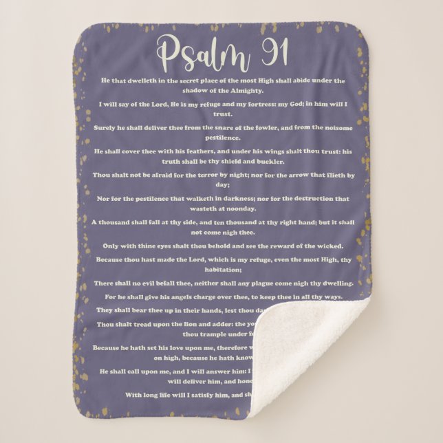Couverture Sherpa Psaume 91, Purple, Version King James, Bible Verse (Devant)