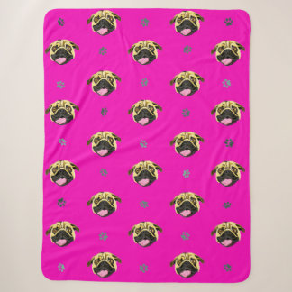 Couverture Sherpa Pug Rose