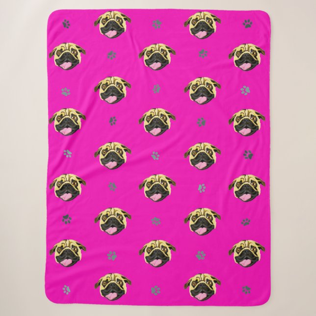 Couverture Sherpa Pug Rose (Devant)