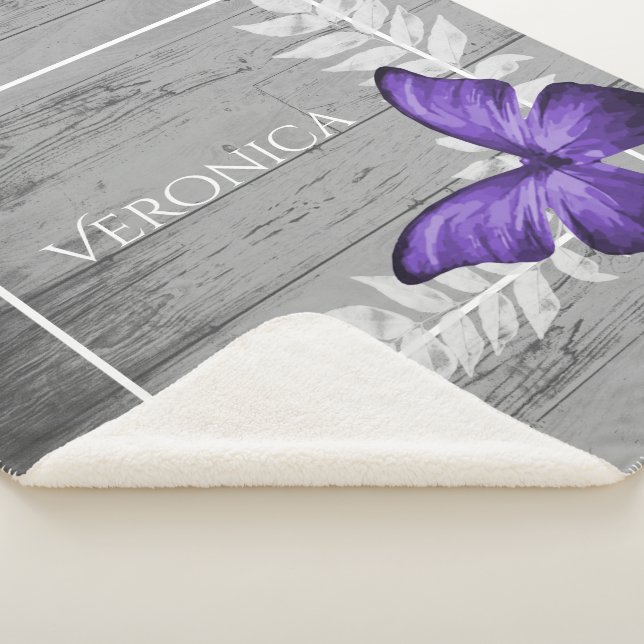 Couverture Sherpa Purple Papillon Rustique Personnalisé (3/4)
