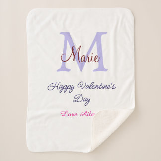 Couverture Sherpa Purple pastel happy Valentine's day pink monogram 
