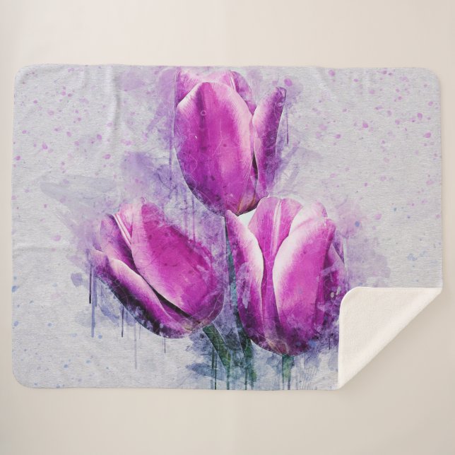 Couverture Sherpa Purple Tulips (Devant (Horizontal))