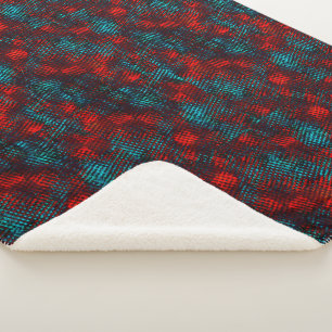 Couverture Sherpa Quadrillé rayé de couleur rouge et bleu clair.