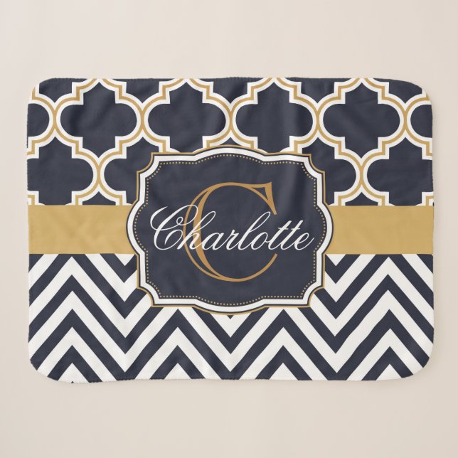 Couverture Sherpa Quatrefoil Chevron Monogram (Devant (Horizontal))