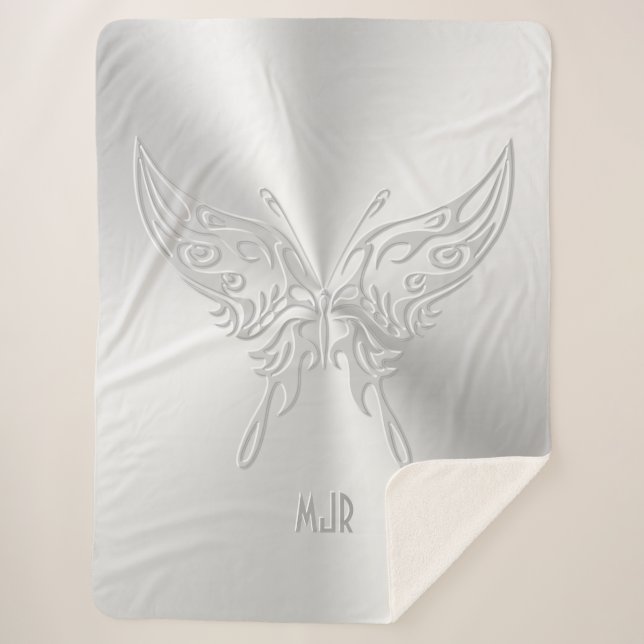 Couverture Sherpa Queue ronde papillon stylisée, effet bossé (Devant)