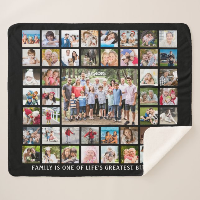 Couverture Sherpa Quote de famille 45 Collage photo personnalisé (Devant (Horizontal))