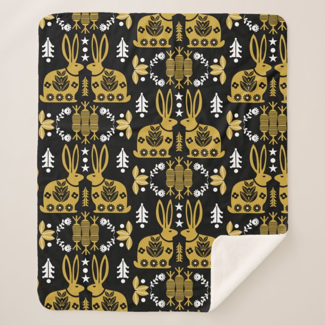 Couverture Sherpa Rabbit Nordic Scandinavian Folk Art (Devant)