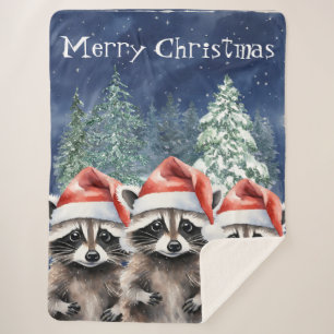 Couverture Sherpa Raccoon Joyeux Noël