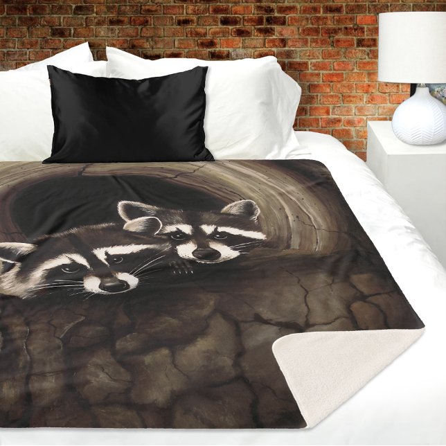 Couverture Sherpa Raccoons Brown Cute Tree (Créateur téléchargé)