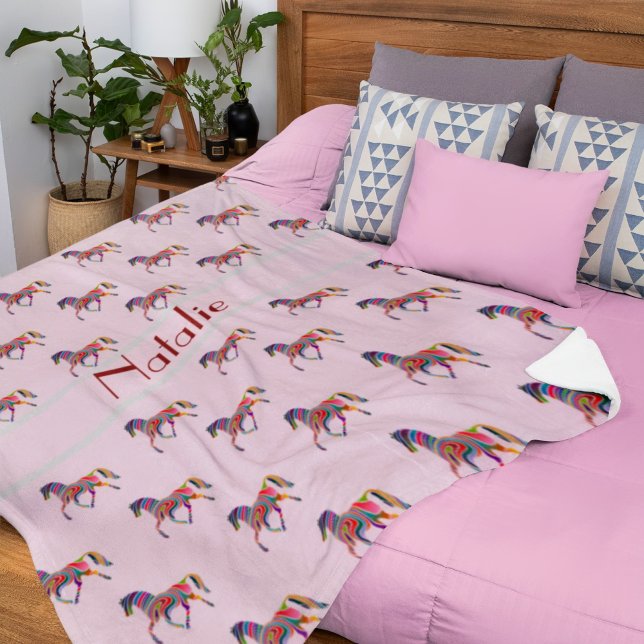 Couverture Sherpa Rainbow horse motif - ajouter le nom (Créateur téléchargé)