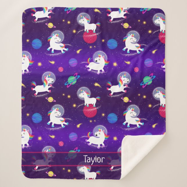 Couverture Sherpa Rainbow Unicorns In Space Purple Ombre (Devant)