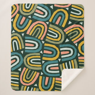 Couverture Sherpa Rainbows de style géométrique, motif vintage.