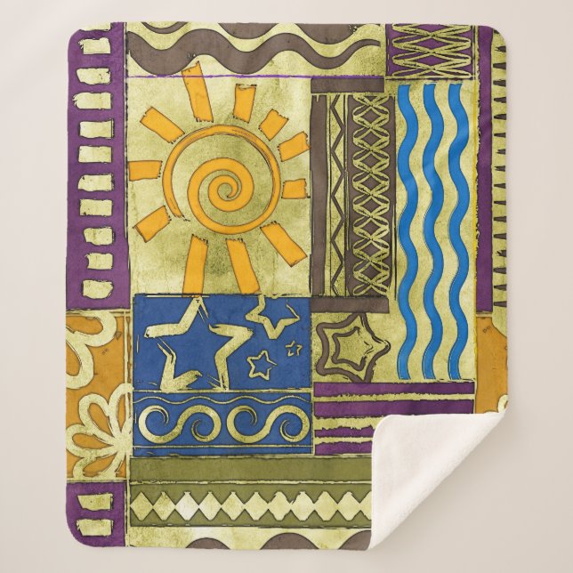 Couverture Sherpa Rajasthan Indian, Patchwork Tapis Texture. (Devant)
