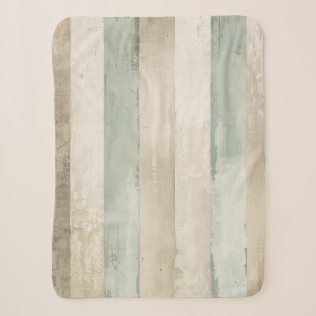 Couverture Sherpa Rayé Brun Clair Bleu Tendre Blanc Rustique Patiné (Devant)