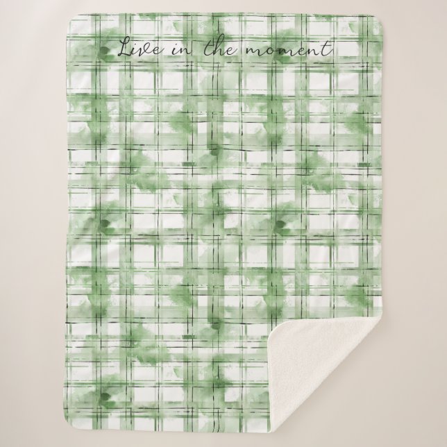 Couverture Sherpa Rayures à Carreaux Verts Blancs (Devant)