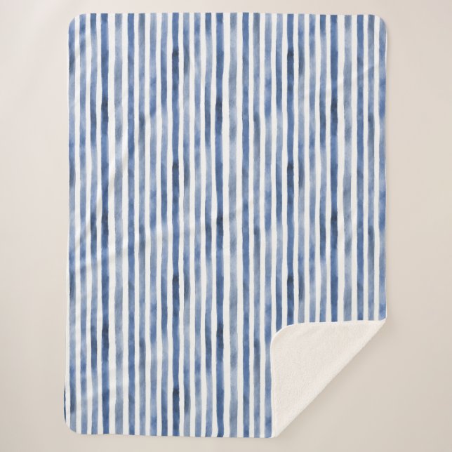 Couverture Sherpa Rayures Bleu Blanc  (Devant)