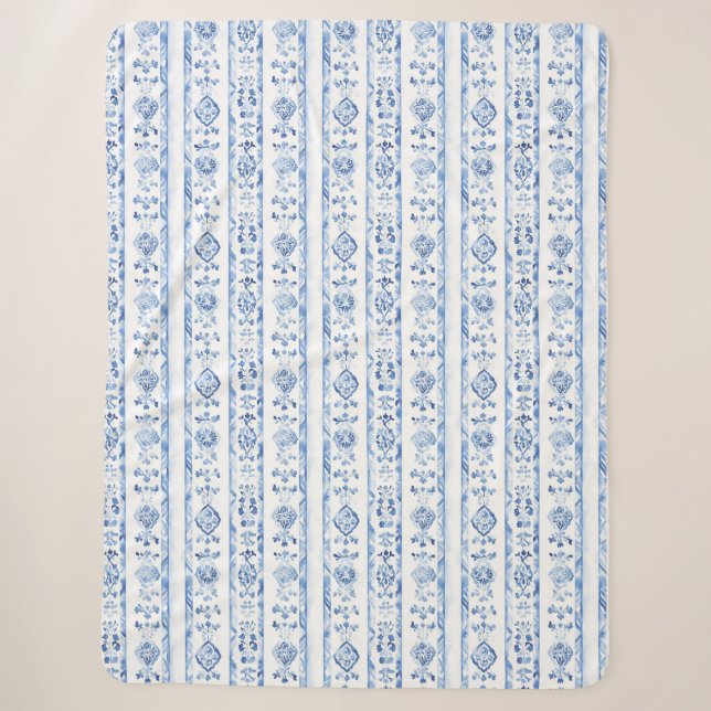 Couverture Sherpa Rayures bleues rustiques siciliennes italiennes (Devant)