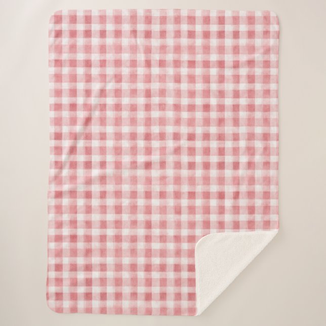 Couverture Sherpa Rayures carreaux rose blanc (Devant)