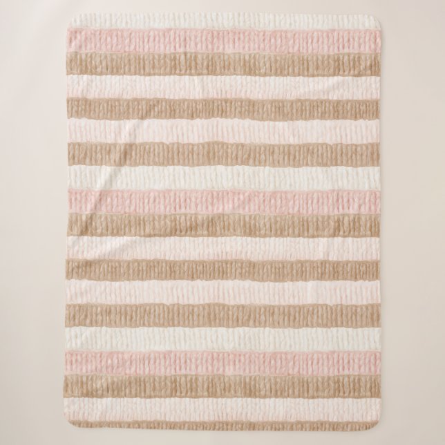 Couverture Sherpa Rayures Crème Beige Rose (Devant)