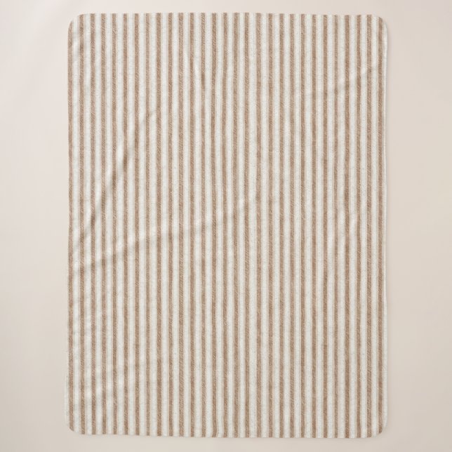 Couverture Sherpa Rayures Crème Marron Confortables   (Devant)