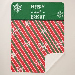 Couverture Sherpa Rayures de Canne à Sucre de Noël Rouge Vert