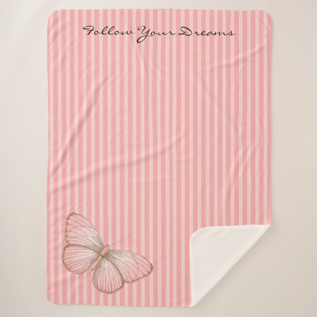 Couverture Sherpa Rayures roses avec papillon (Devant)