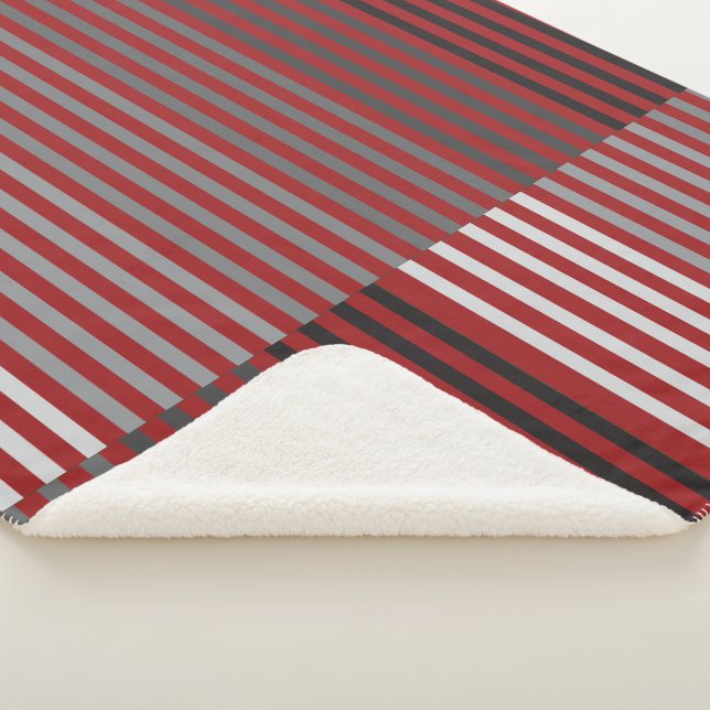 Couverture Sherpa Rayures rouges, grises, noires et blanches (3/4)