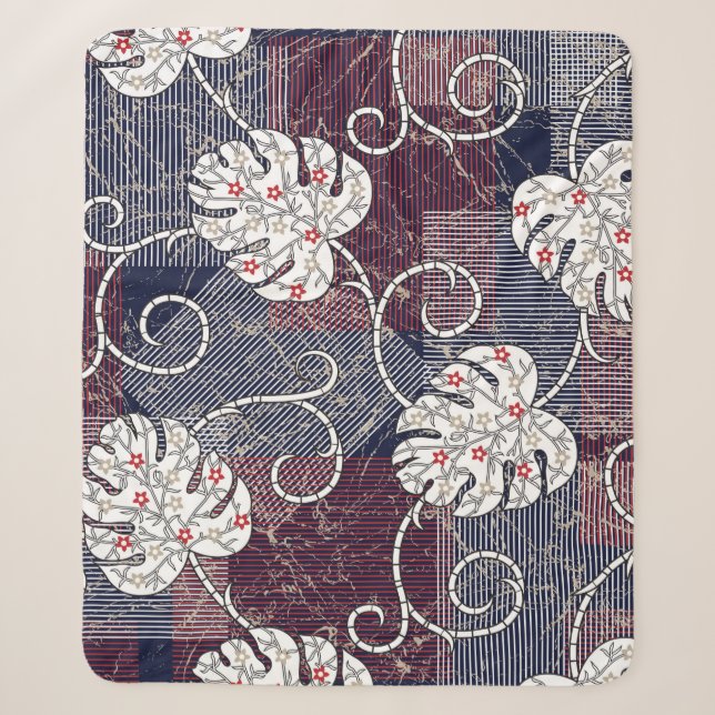 Couverture Sherpa rayures traditionnelles et motif feuille (Devant)