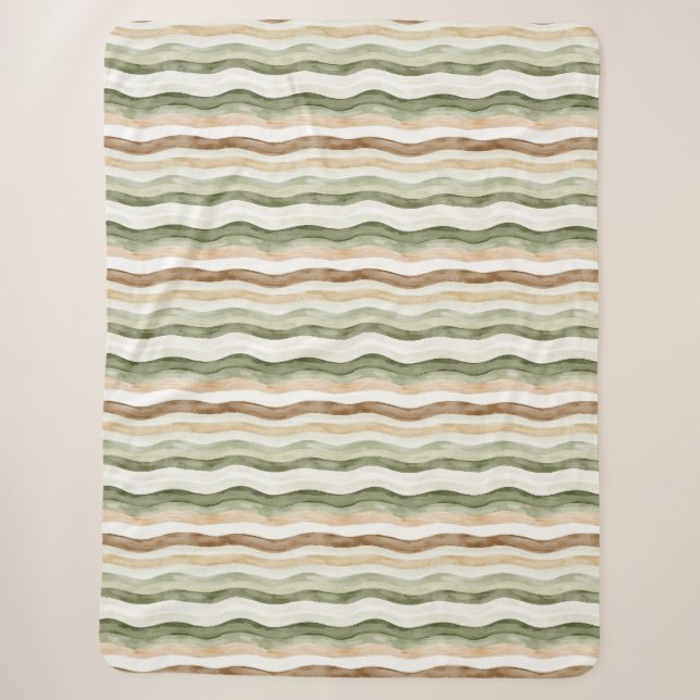 Couverture Sherpa Rayures Vert Crème Marron (Devant)