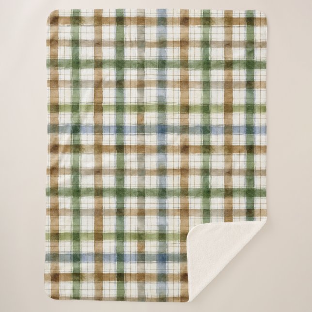 Couverture Sherpa Rayures Vert Marron Bleu  (Devant)