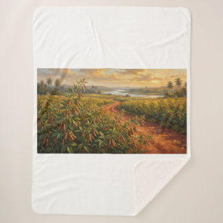 Couverture Sherpa Récolte dorée — Champ de pois d'Angole au coucher
