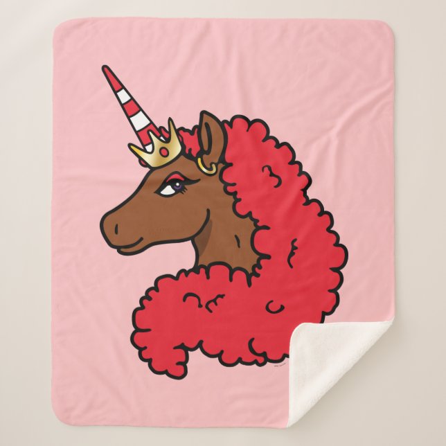 Couverture Sherpa Red Afro Unicorn (Devant)